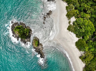 Une île près d’une jungle et d’une plage dans les vagues
